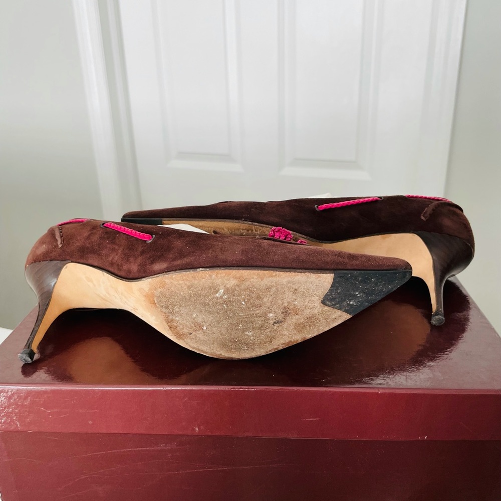 Cole Haan Brown Suede Pink Tassle Pumps - Picture 7 of 9